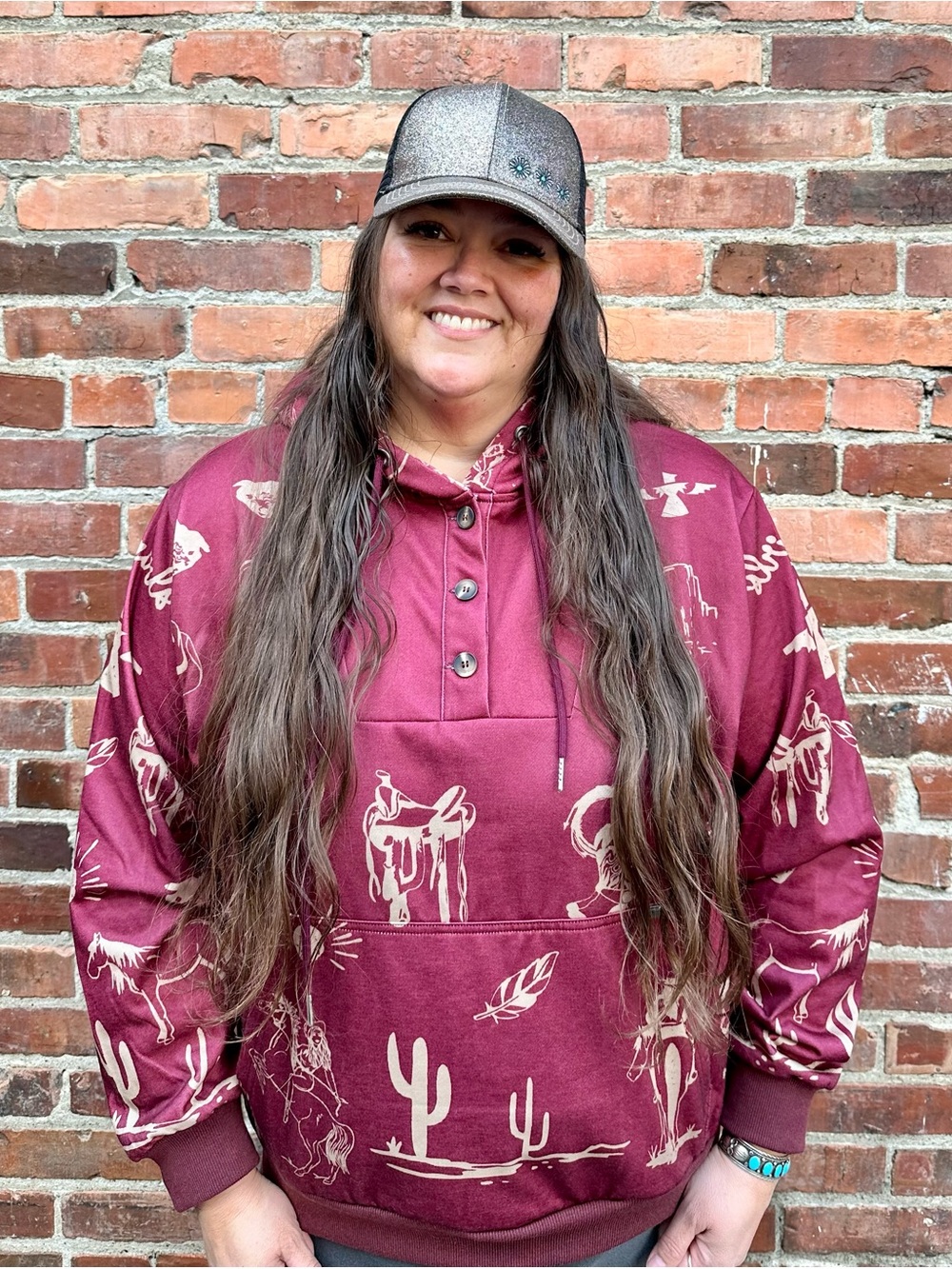 NWT Burgundy Western Desert Print Pullover Hoodie